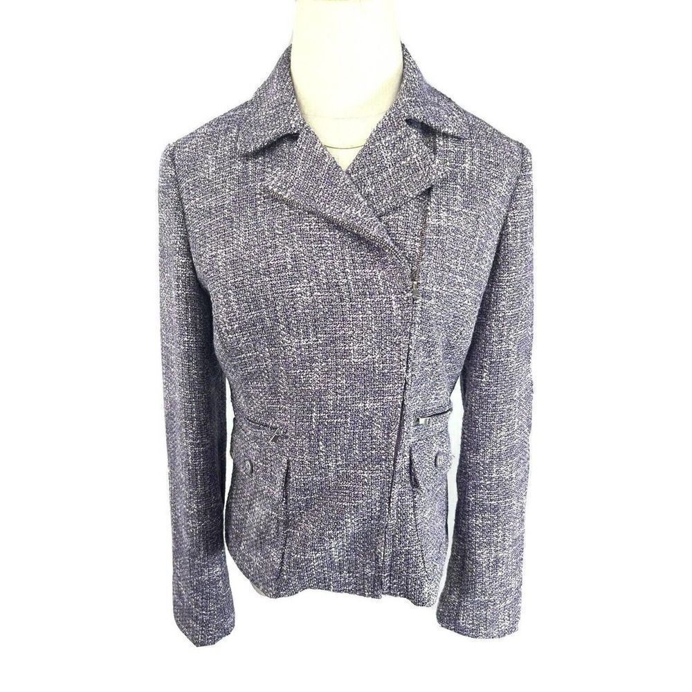 Talbots Womens Purple Tweed Moto Blazer Jacket Size 4 The Kate Zip NWT‎